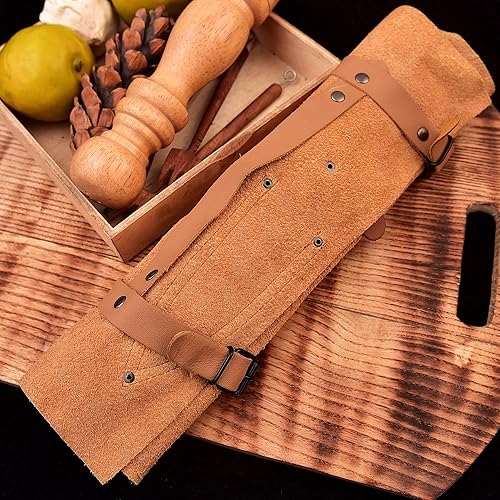 Miniatura 8 de Damascus - Juego de 5 cuchillos de cocinacuchillos de cocina profesional de estilo japonés de acero para barbacoa con cubierta de rollo de cuero,