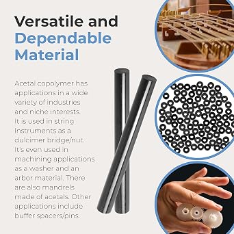 Calvana (2 Pack) Round Acetal Copolymer Rods - Standard Tolerance 1-Inch Diameter and 12-Inch Length Opaque Black Acetal Copolymer Rods Meets ASTM D6778 Specifications Perfect for Non-Marring Fixtures