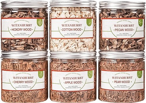 WITANHURST Chips de madera para pistola de ahumar, chips infusor de humo para caja de ahumador, ahumador de cóctel, paquete variado de 6 piezas,