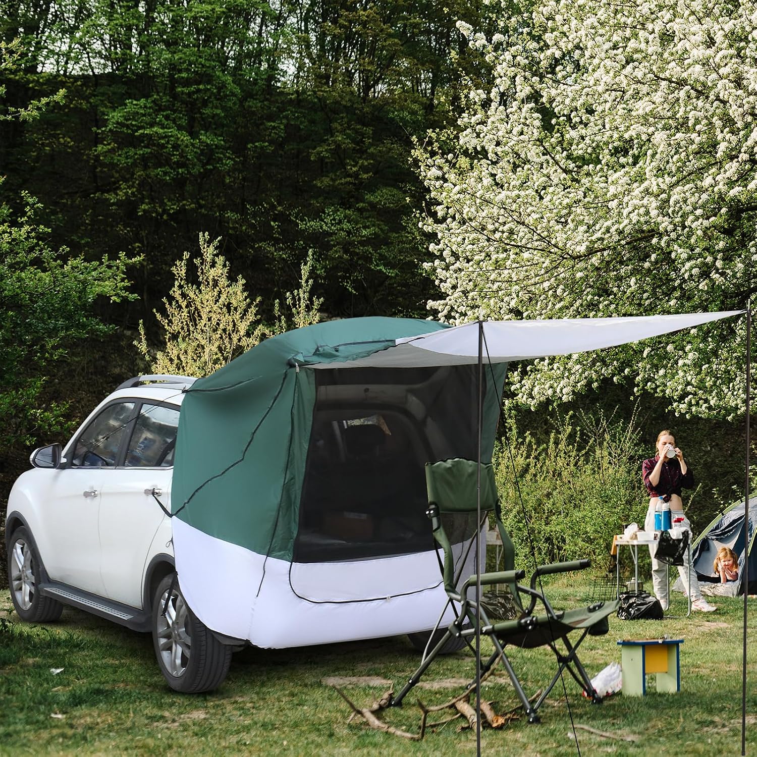 SUV Tent for Camping, Car Camping Tent Large Awning, Truck Tent Easy Set Up Tent with Carry Bag, Silver Tape Hardcore SUV Rear Tailgate Tent for Backpacking,Hiking,Outdoor