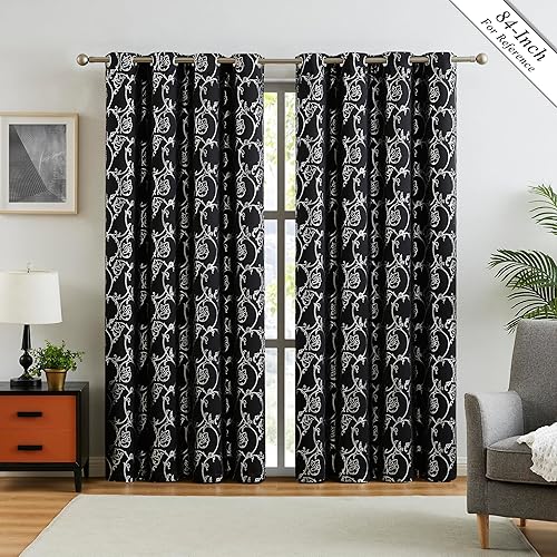 Miniatura 6 de Enactex Cortinas opacas de 95 pulgadas de largo para sala de estar, cortinas de oscurecimiento de habitación con ojales y patrón floral plateado,