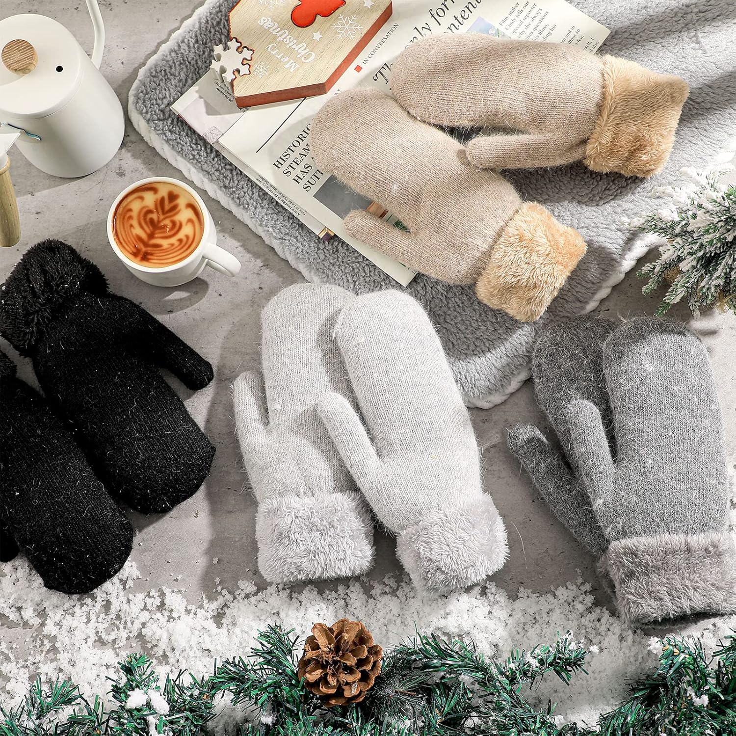 Hicarer Women's Winter Mittens - Knitted Gloves, Warm Fleece & Double Wool - Image 2