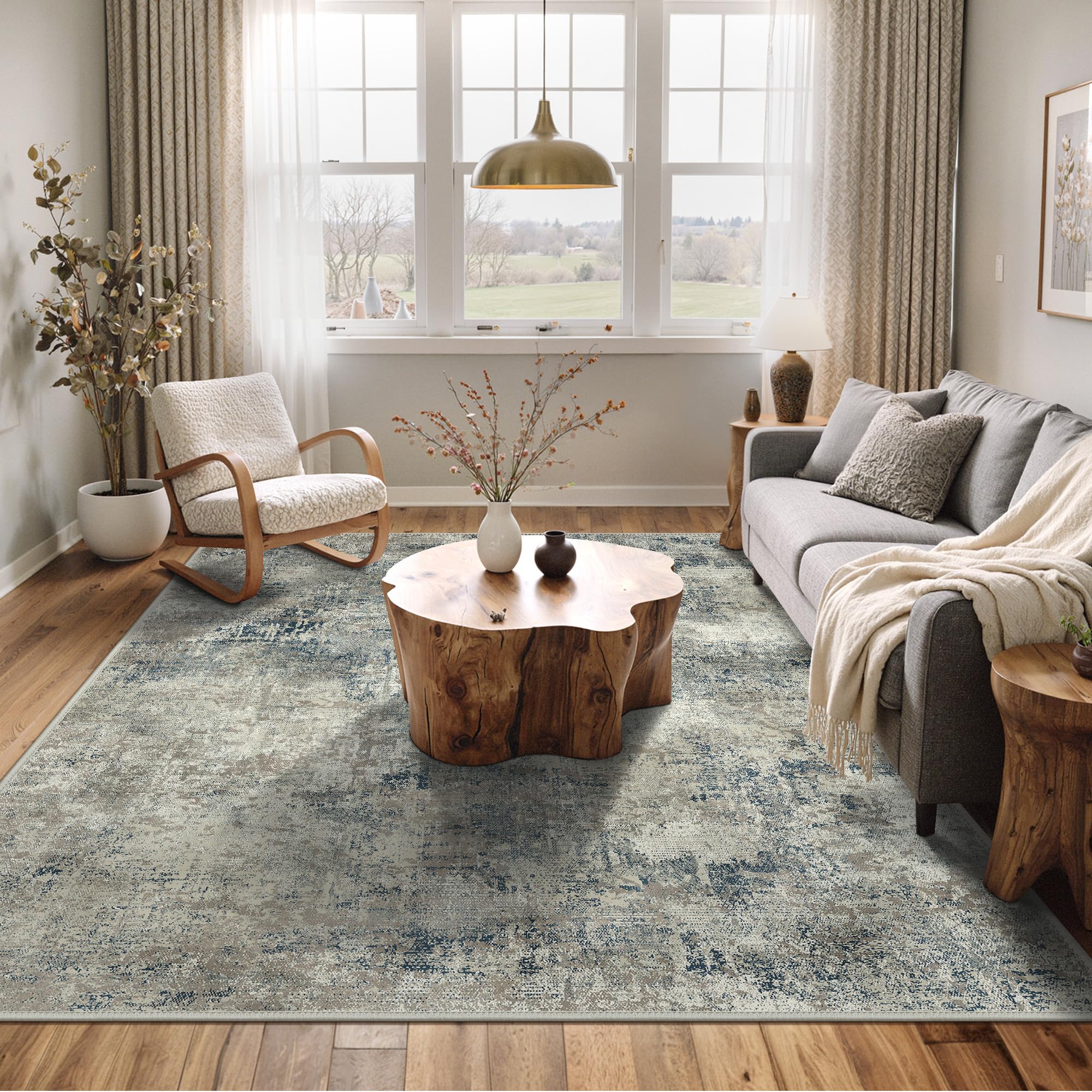 BEIMO 8x10 Area Rugs for Bedroom, Light Grey Blue Washable Abstract Rug