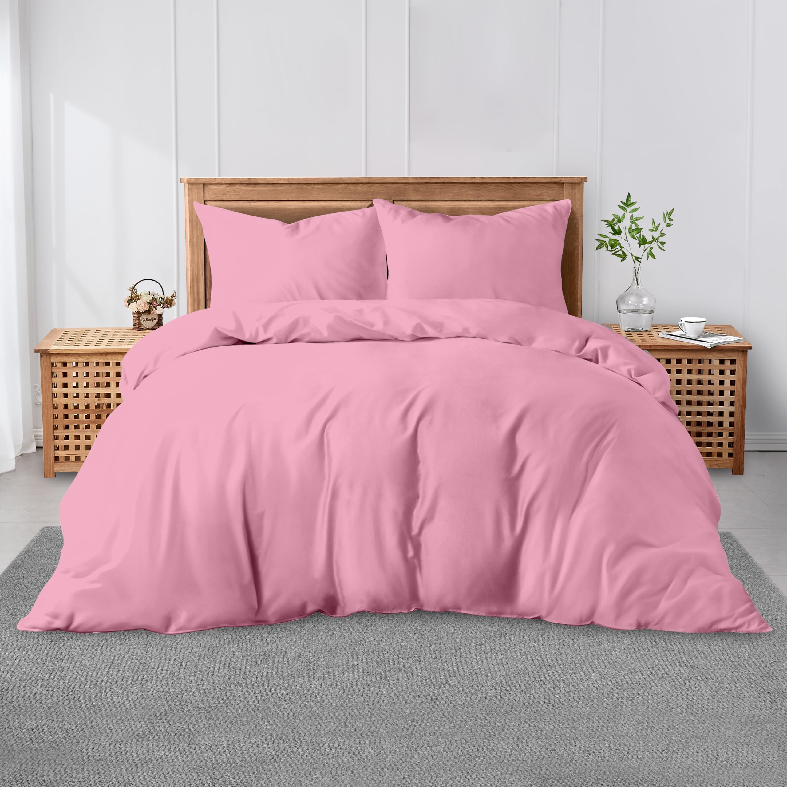 GC GAVENO CAVAILIA Plain Polycotton Quilt Set Double, 200x200cm, Pink
