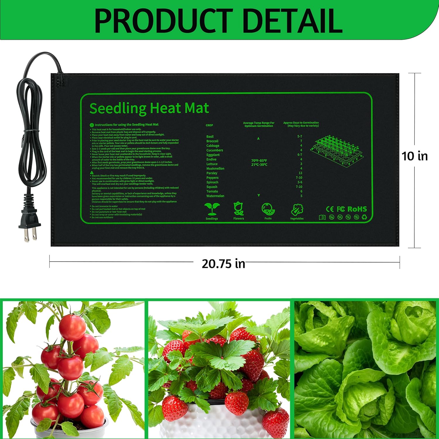 Seedling Heat Mat for Seed Starting,10" x 20.75" Waterproof Heating Pad for Indoor Plants Germination (Black 1 Pack) thumbnail