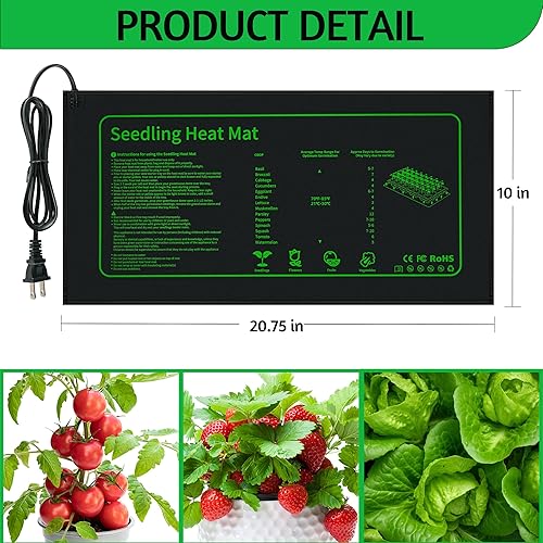 Miniatura 2 de Tapete térmico para semillero para inicio de semillas, almohadilla térmica impermeable de 10 x 20.75 pulgadas para germinación de plantas