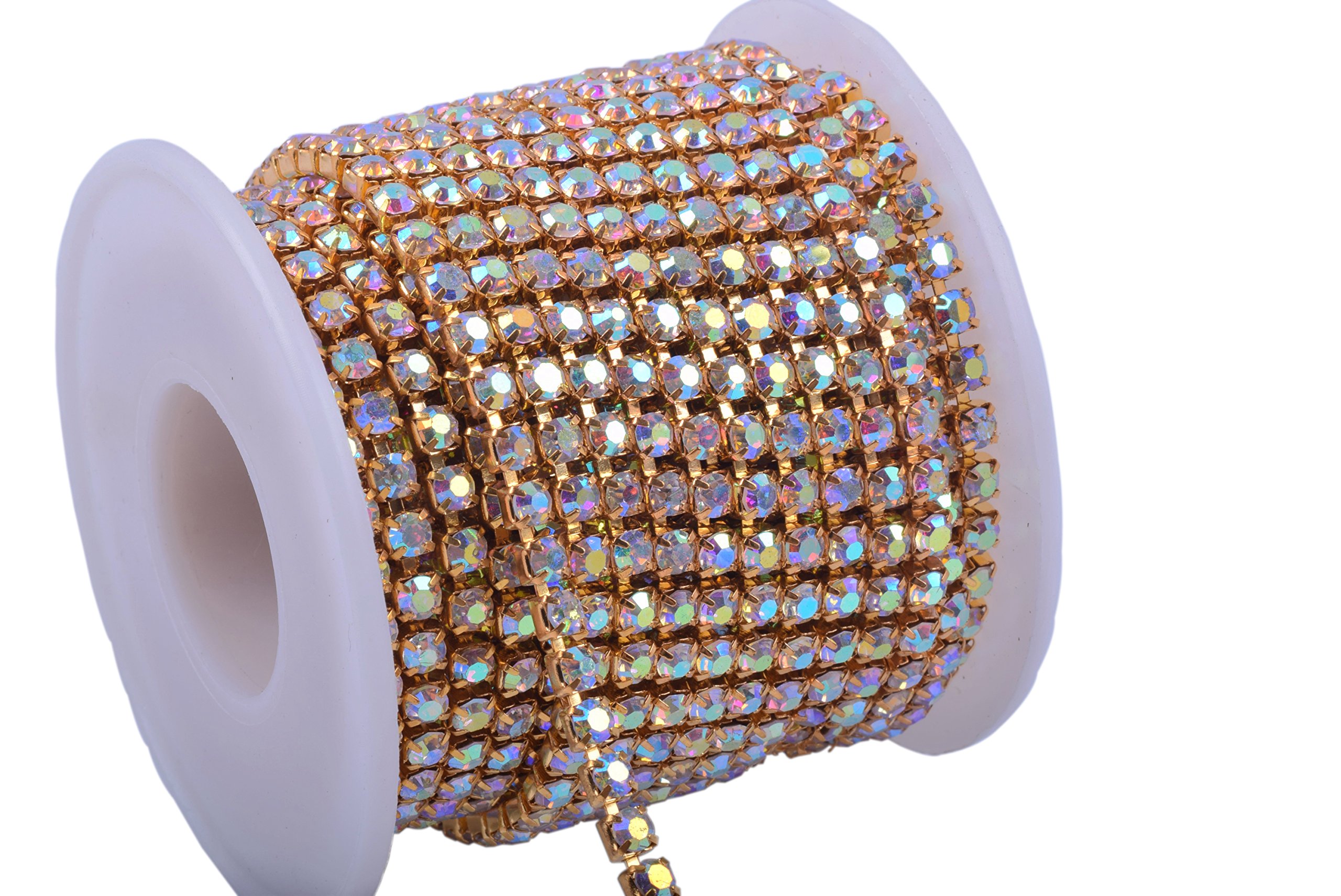 DIY Crafts Crystal Rhinestone Close Trimming Jewelry 1 Claw Chain Roll with Ab Beads, Chain Roll, # 1 (Multicolor)