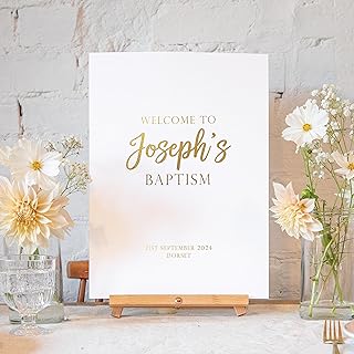 Manta Makes Foil party sign rose gold baptism sign welcome sign | baptism decor | baptism banner gold sign baptism poster baptism decorations (A3 print with easel, Gold foil)