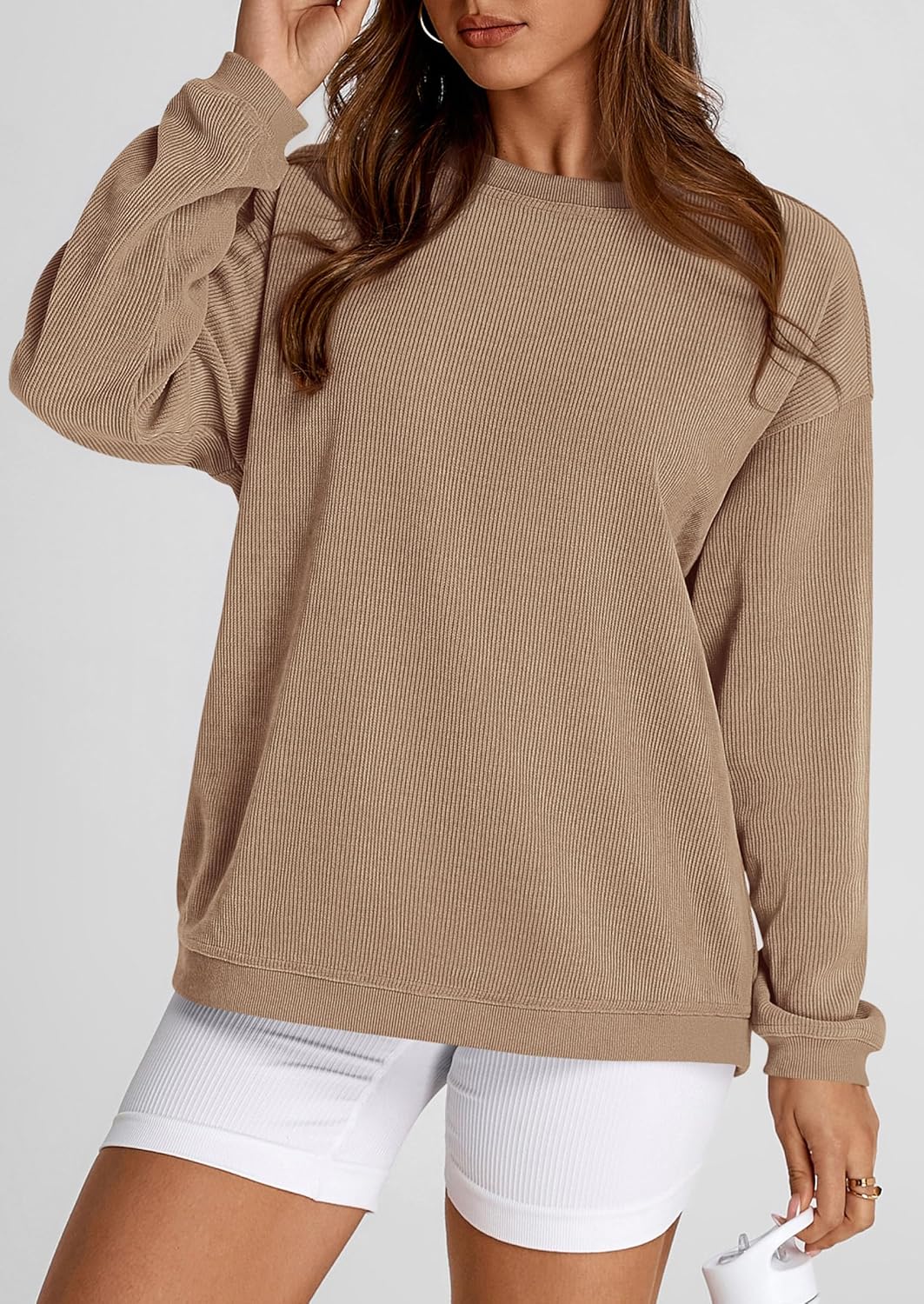 PRETTYGARDEN Women's Oversized Sweatshirt 2025 Fall Fashion Clothes Ribbed Corduroy Long Sleeve Going Out Pullover Tops - Image 6