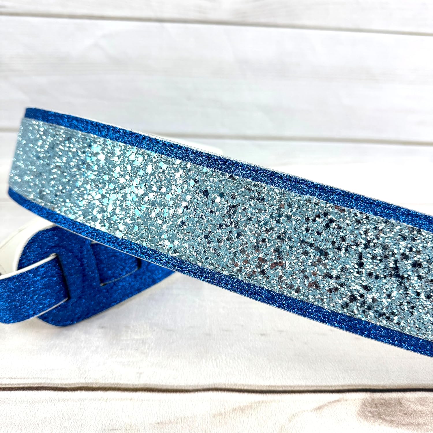 Walker & Williams WW-GL-104 Blue Ocean & Ice Glitter Bomb Padded Guitar Strap With Glove Leather Back For Acoustic, Electric, And Bass Guitars
