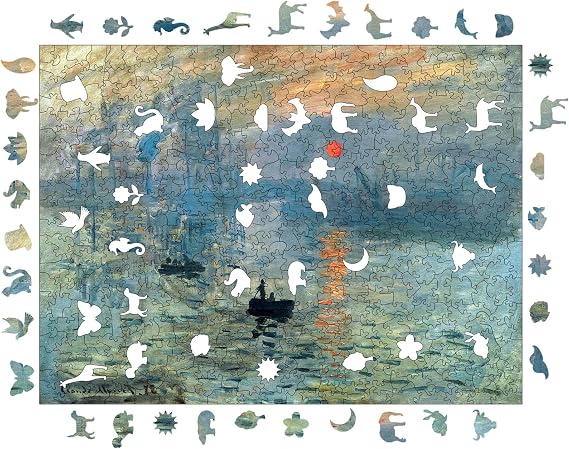 Ahşap Puzzle Yetişkin - Claude Monet Izlenim: Gün Doğumu - 450 Parça, 29 x 39 cm - Yapıştırıcı Folyo Dahil - Benzersiz Şekilli Parçalar & Özel Figürler - R1-14