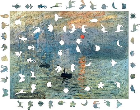 Ahşap Puzzle Yetişkin - Claude Monet Izlenim: Gün Doğumu - 450 Parça, 29 x 39 cm - Yapıştırıcı Folyo Dahil - Benzersiz Şekilli Parçalar & Özel Figürler - R1-14