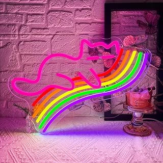 Cat Sleeping On Rainbow Neon Sign, Rainbow Cat Neon Light Sign, Cute Kawaii Light for Bedroom Game Room Kids Room Birthday Party Aesthetic Wall Decor, Colorful Cat Lover Gifts(15.7 * 10.6in)