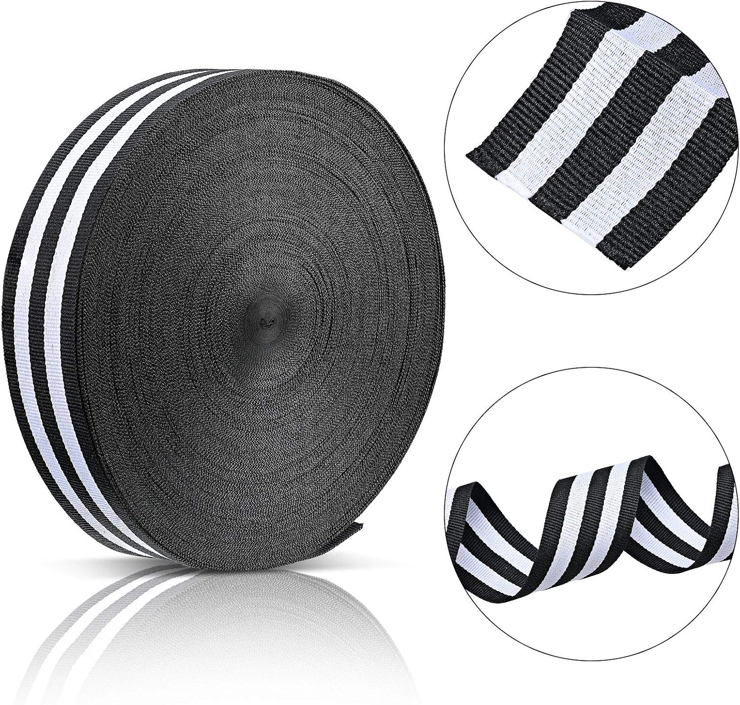Black and White 50 Yards Striped Grosgrain Ribbon - Image 4