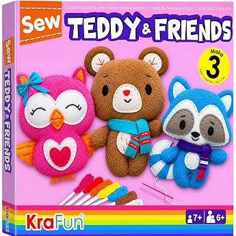 KRAFUN Teddy Bear Sewing Kit for Children from 7 Years 3 Stuffed Toys