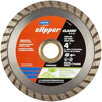 Norton Diamond Wheel Tile Saw Blade, Clipper Classic Diamond Cutting Wheel, Turbo Rim Cut-Off Type 01, 4" Diamond High-Speed Cutting Disc for Tile, Pack of 1