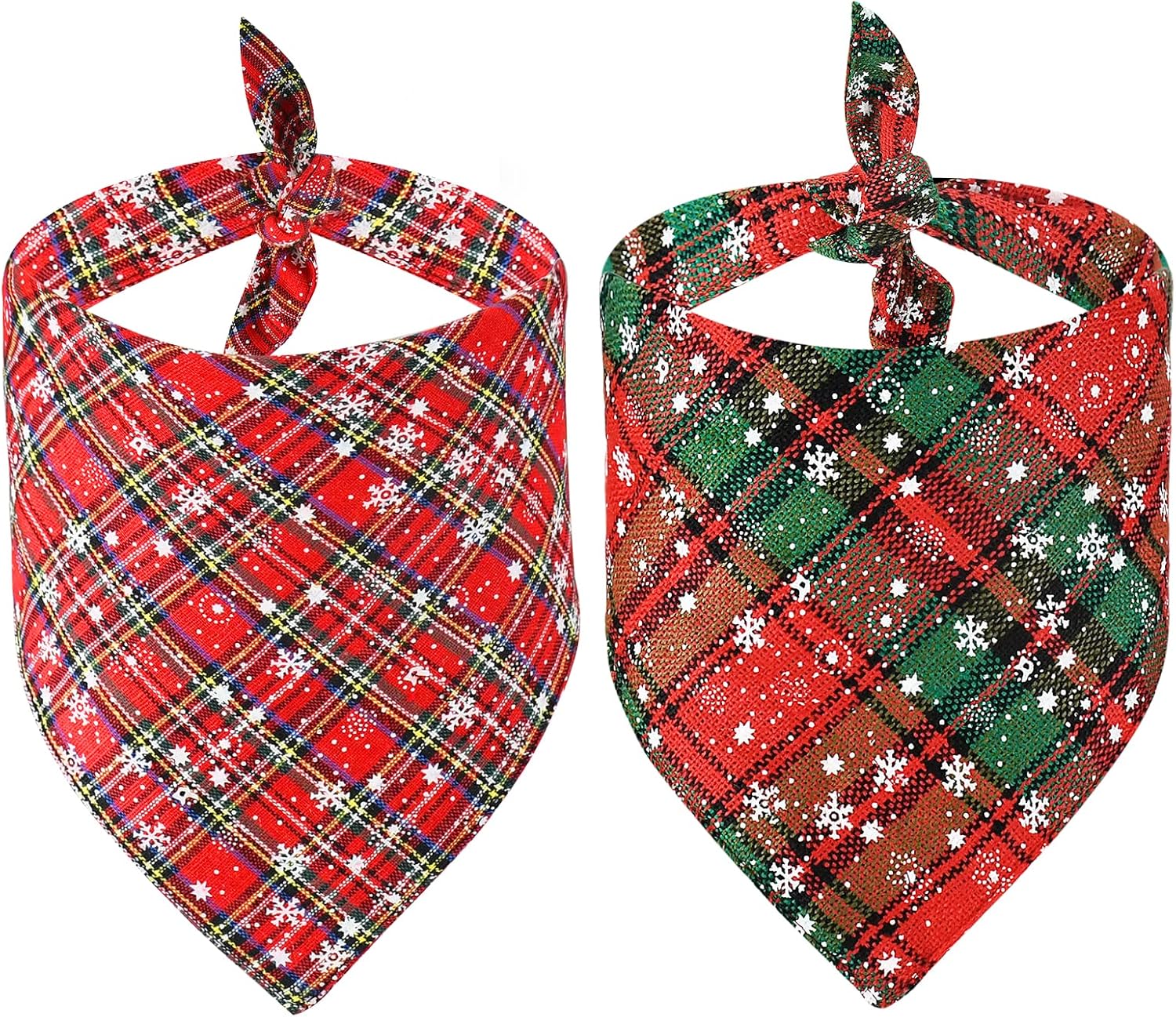 Malier 2 Pack Dog Bandana Christmas Buffalo Plaid Snowflake Pet Scarf Triangle Bibs Kerchief Set Pet Costume Accessories Decoration for Small Medium Large Dogs Cats Pets … (S)