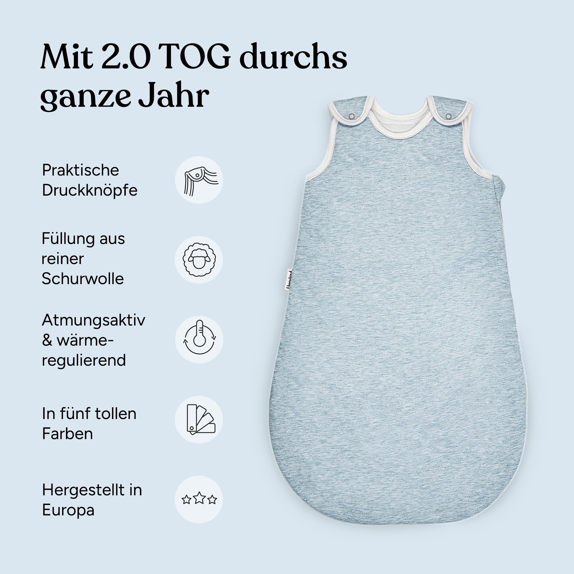 Ehrenkind® Ganzjahres-Schlafsack Rund mit Wollfüllung | 100% Bio-Baumwolle mit 100% Wolle Füllung Baby-Schlafsack | OEKO-TEX