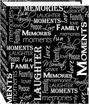 Magnetic Self-Stick 3-Ring Photo Album 100 Pages 50 Sheets, Black & White Words Design