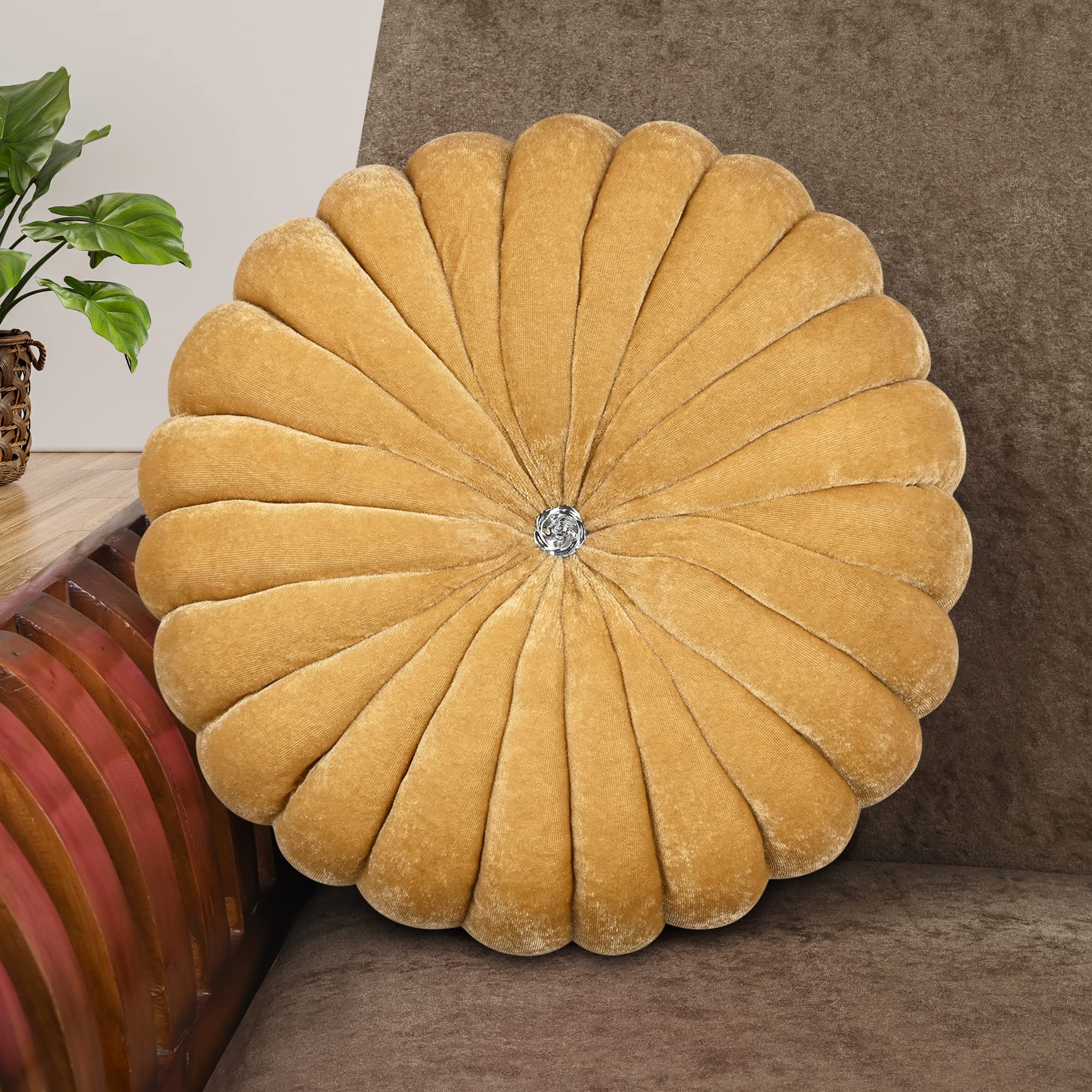 Chander Designers Flower Microfiber Smokin Round Filled Cushion, Beautiful Cushion for Sofa, Bedroom / Throw Pillow Living Room / Office Back Cushion Gift (16x16 Inches) Mustard.(Pack of 2) Mustard (B09KPJXPRK) Amazon Price History, Amazon Price Tracker