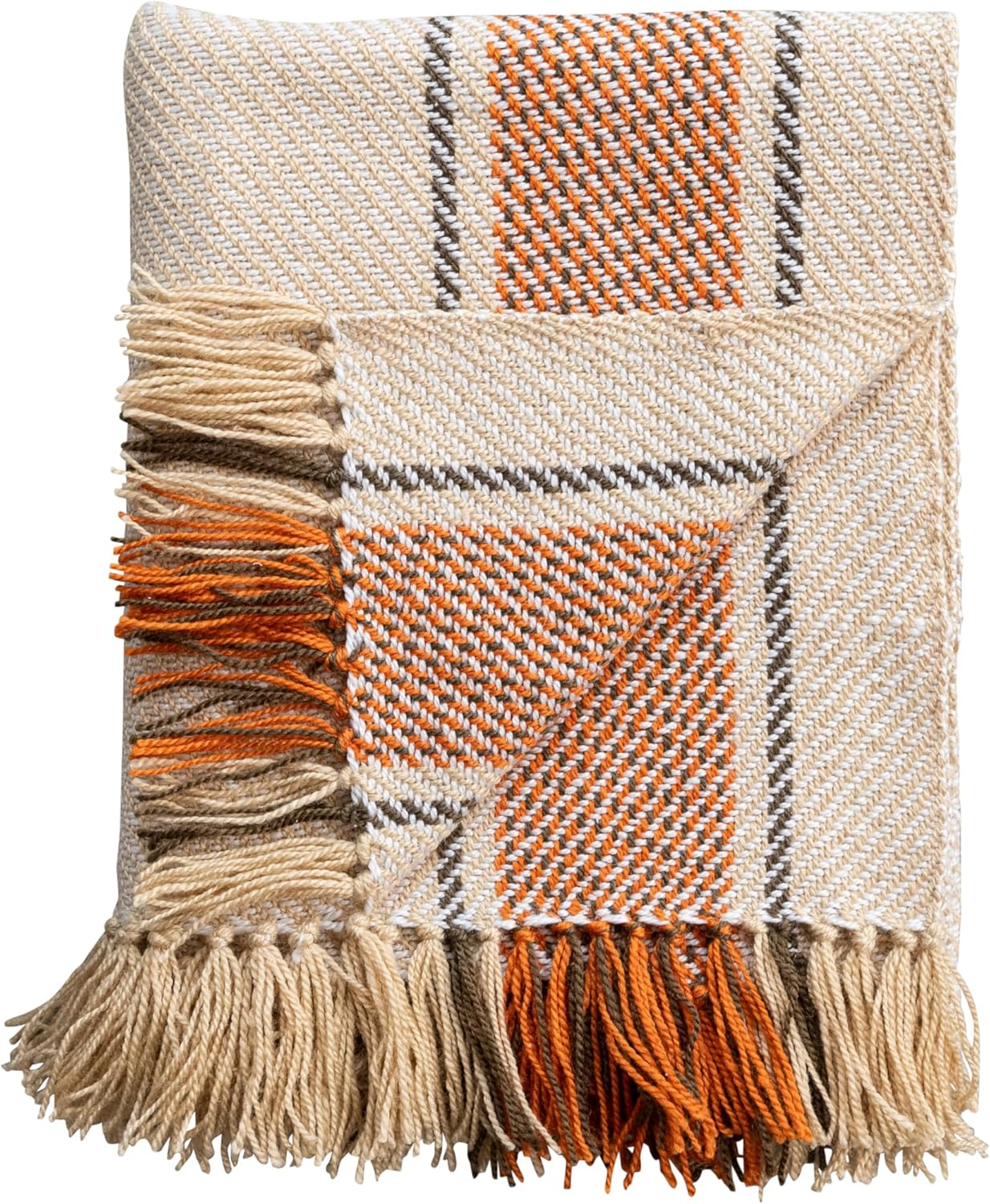 Creative Co-Op Hand-Woven Reclaimed Fabric Throw with Fringe, Multicolor - Image 5
