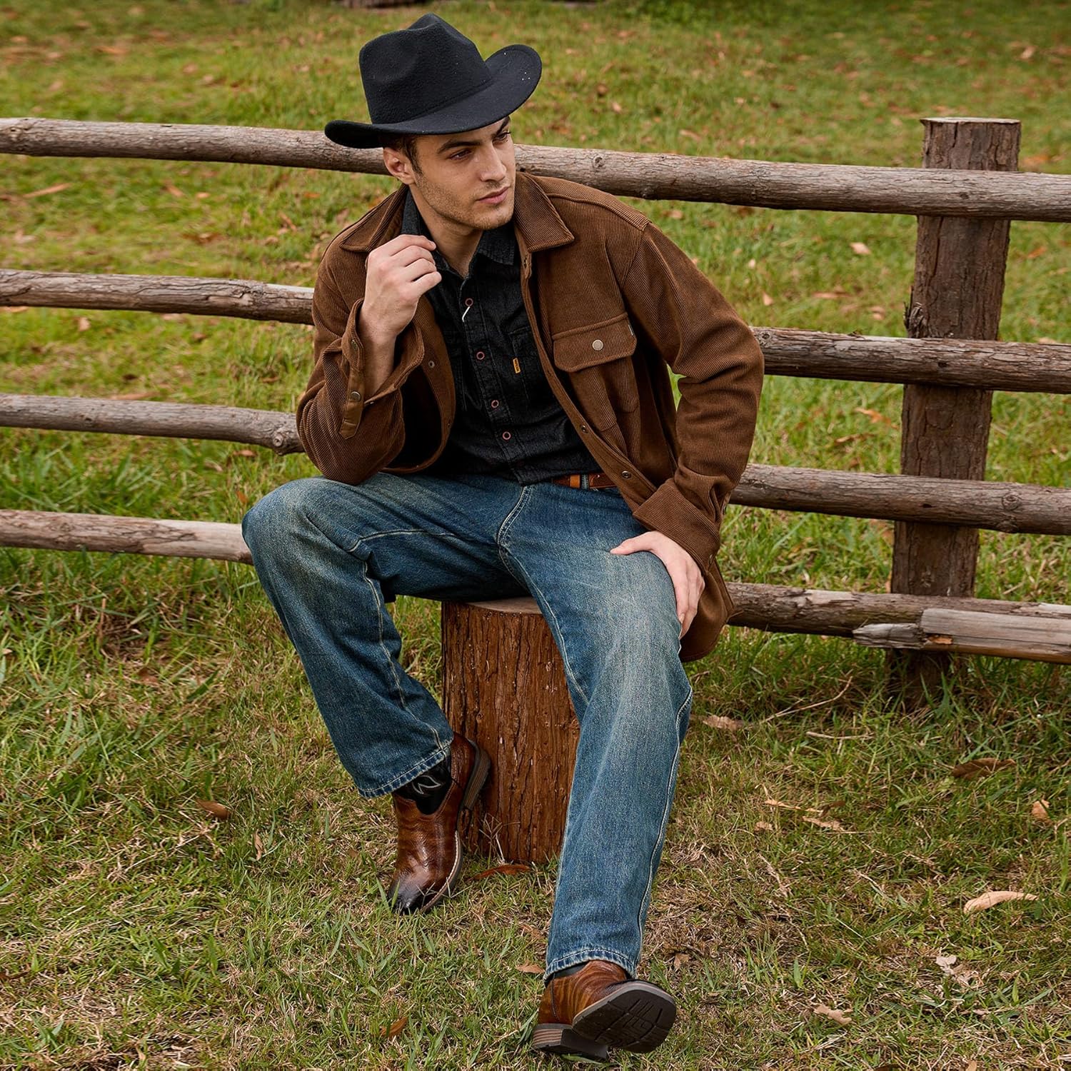 IUV Cowboy Boots Men Square Toe Western Boots Durable Classic Embroidered boot Pull On Slip Resistant Boot - Image 5