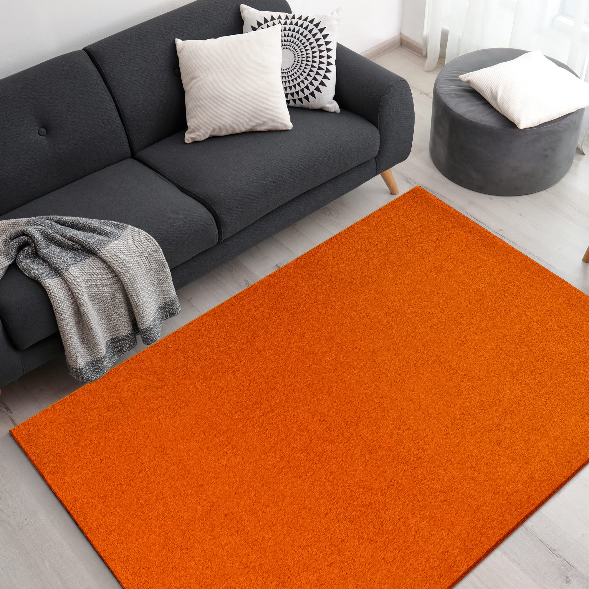 Impression Kurzflor-Wohnzimmerteppich - Schlichte Moderne Teppiche für Schlafzimmer, Büro, Flur, Küche, Kinderzimmer - Orange, 120 x 170 cm