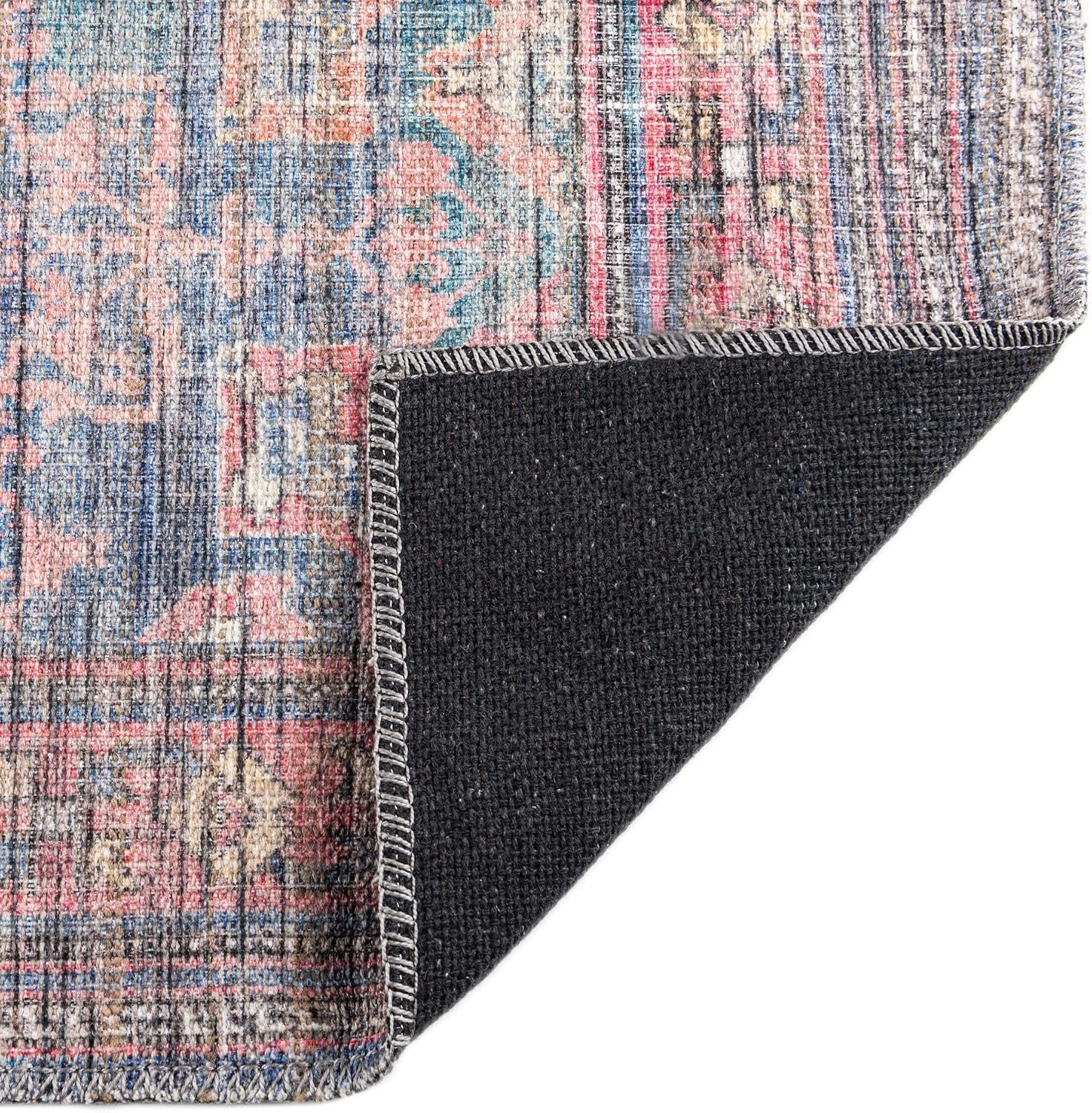 Rugs.com Nostalgia Collection Washable Rug – 7' 3 Square Antique Blue Flatweave Rug Perfect for Living Rooms, Kitchens, Entryways