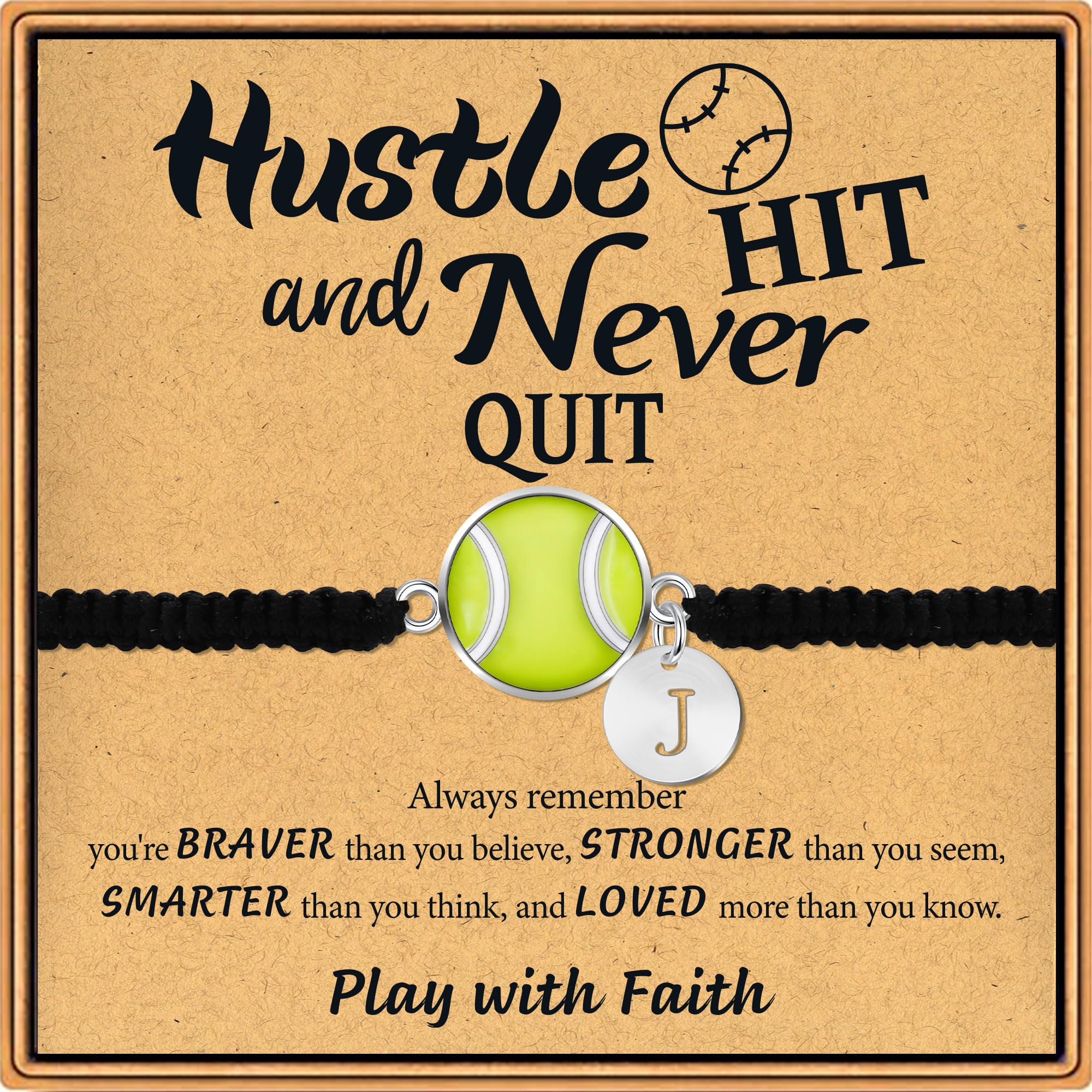 BAYLAY Softball Gifts for Girls - 14K Whited Gold Plated Softball Initial Bracelet Softball Bracelet Christmas Gifts Softsball Gifts for Teen Girls