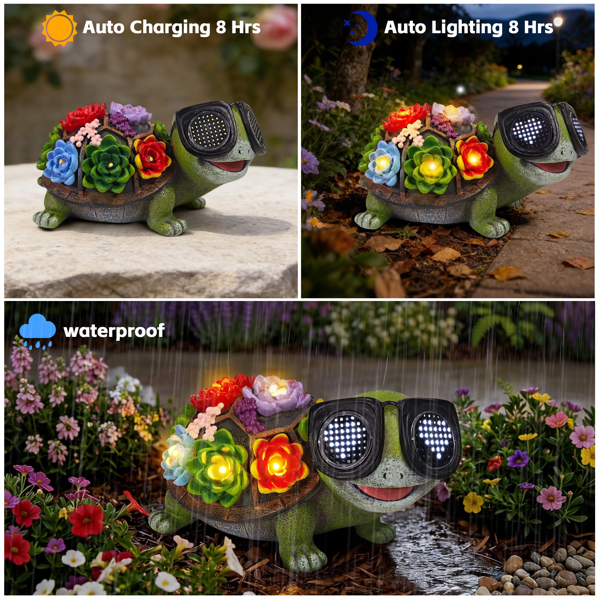 Statua di tartaruga decorativa da giardino a energia solare, statue da giardino con luci a LED, statuetta decorativa per esterni, cortile, prato, patio, veranda, balcone, regalo di compleanno unico