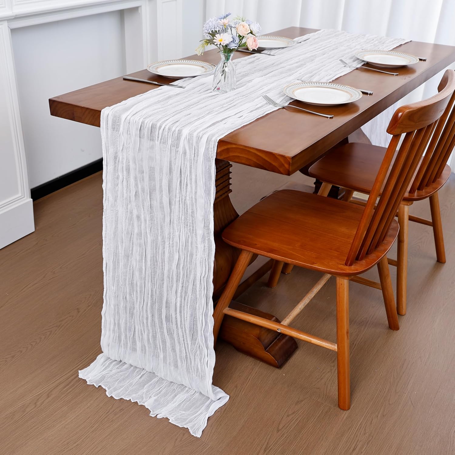6 Pack White Cheesecloth Table Runner 35x120 Inch Gauze Rustic Boho Table Runner 10FT Cheese Cloth for Wedding Decor Birthday Party Bridal Baby Shower Table Decoration