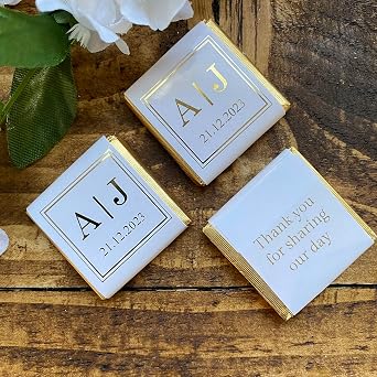 Personalised Chocolate Wedding Favours Real Gold Foil Monogram & Initials
