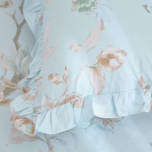 Miniatura 5 de FADFAY Juego de ropa de cama floral estilo campestre francés con estampado de pájaros azules, colección de faldas de cama, 800 hilos, 100% algodón
