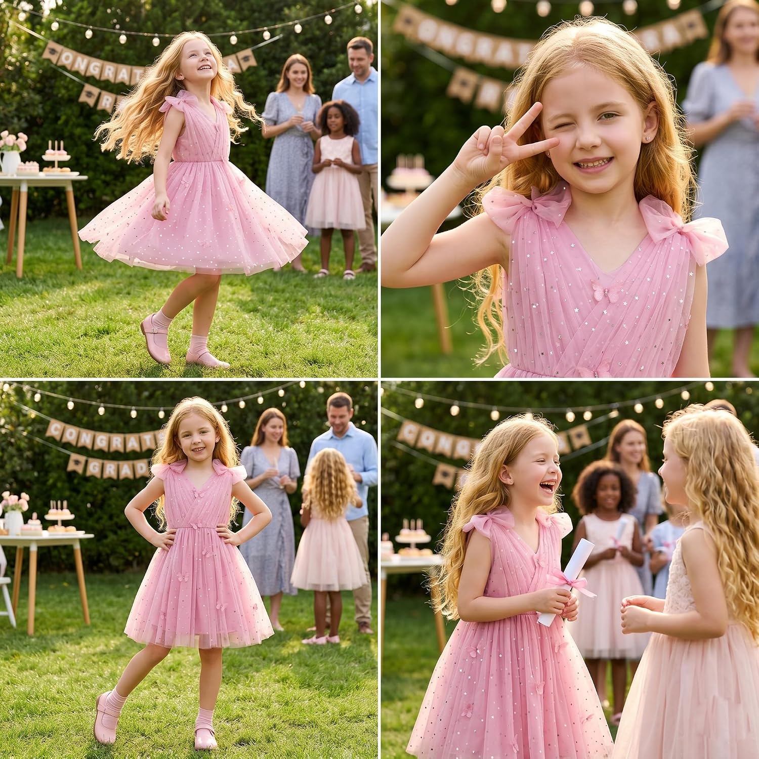 IMEKIS Toddler Kids Girls Butterfly Dress Sparkle Sequins Tulle Wedding Formal Birthday Dresses 2-10T