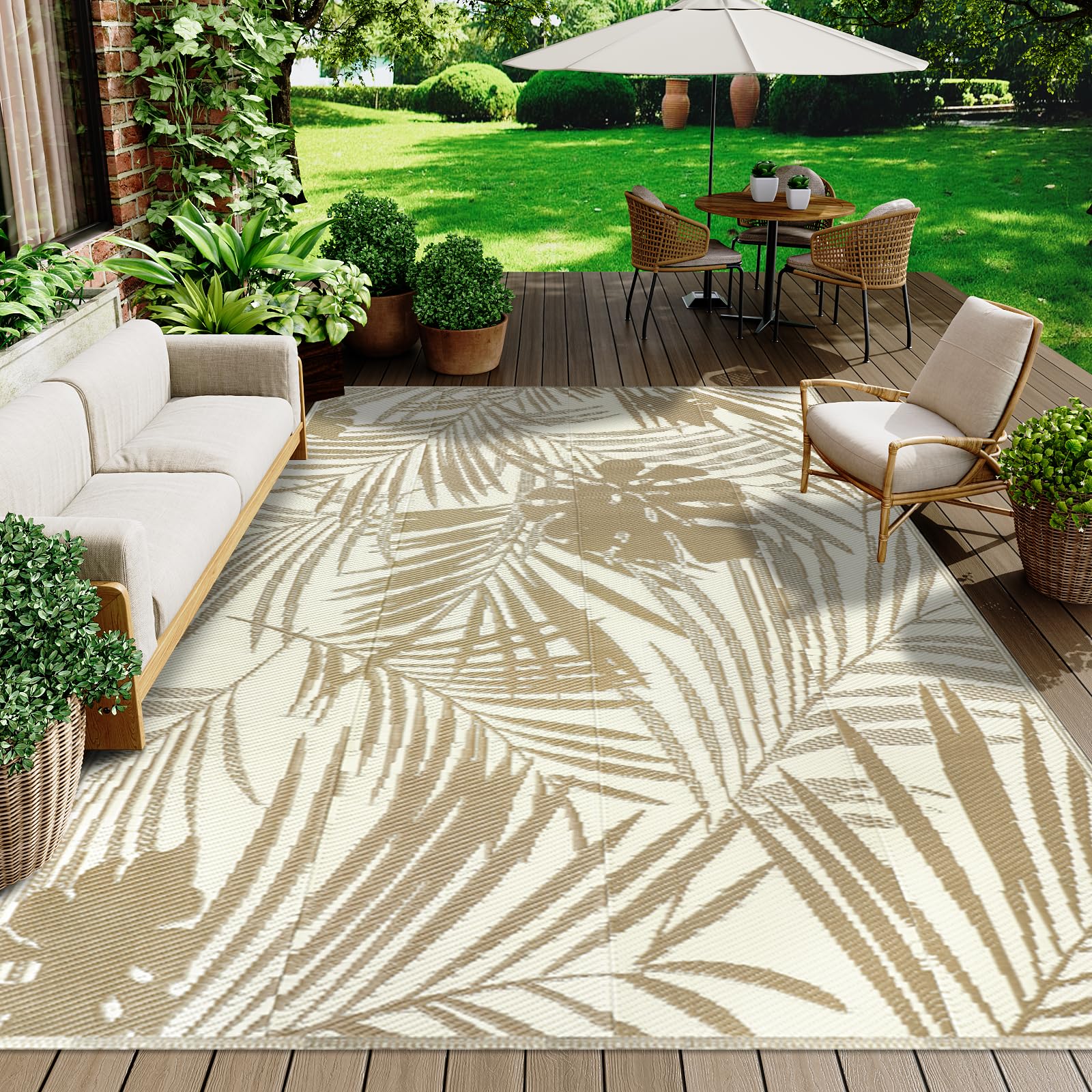 Famibay Alfombras exteriores impermeables, paja de plástico reversible, manta de picnic portátil para jardín, camping, balcón, terraza, patio, porche, playa, barbacoa