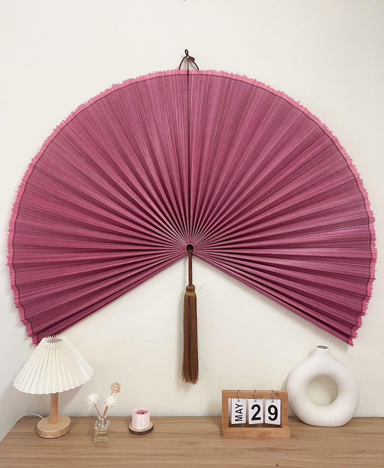 Fan Wall Decor,Decorative Folding Fan for Over Bed Decorations Rasberry 31inch