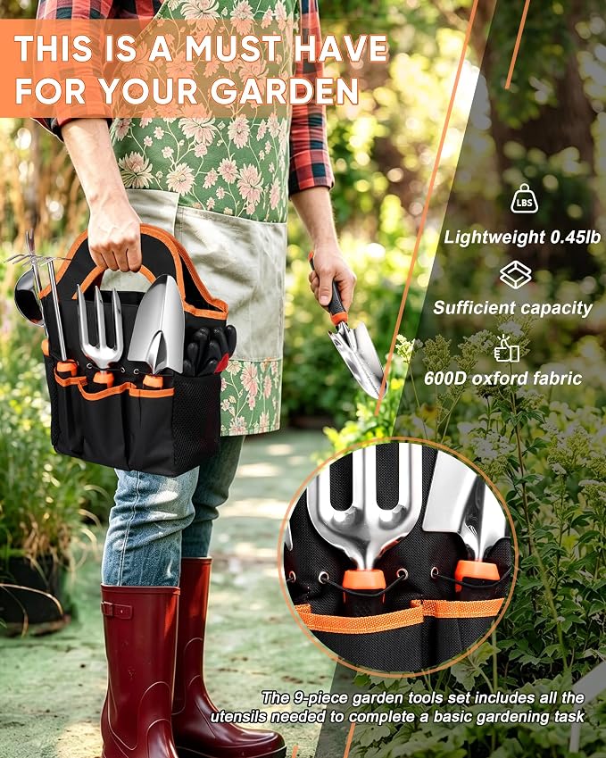 Set de Herramientas de Jardín de Acero Inoxidable, 9 Piezas, HaSteeL, Lavado Resistente, Ligero y de Regalo miniatura 8