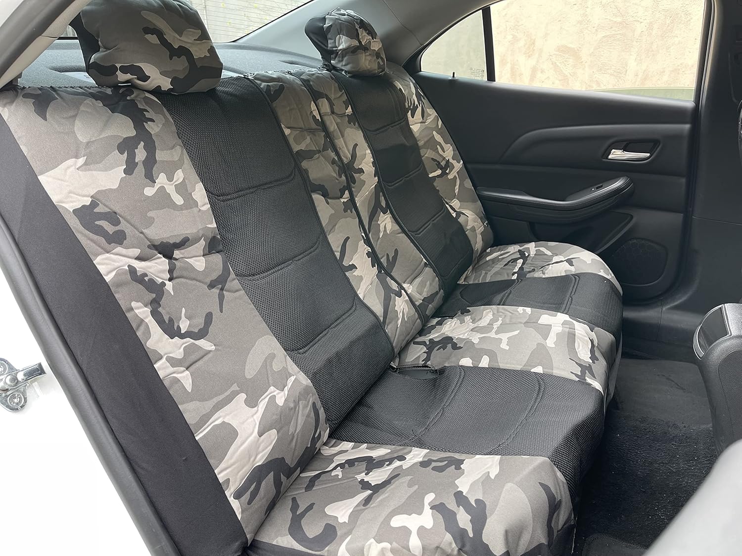 Camo Seat Covers for Trucks Ford F150 Chevy Silverado Dodge Ram 1500 Toyota Tacoma GMC Sierra, Grey Black Universal Fit Camouflage Automotive Front & Split Rear Bench, Airbag Compatible
