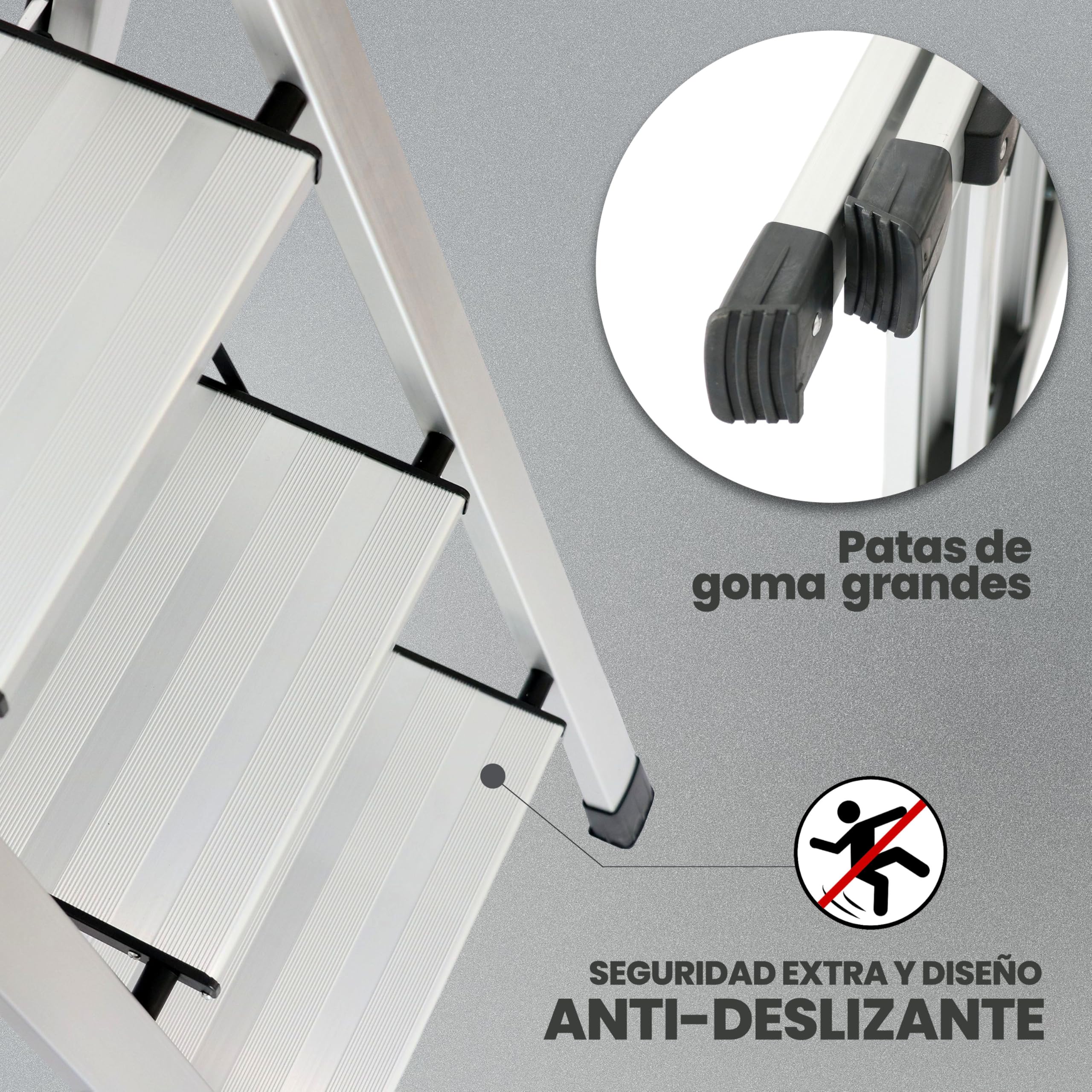 UZIRO Escalera Plegable 3 Peldaños, Aluminio, Peldaños Anchos | Liviana, Porta Herramientas, Peldaños Anchos Antideslizantes, Compacta, Fácil de Utilizar