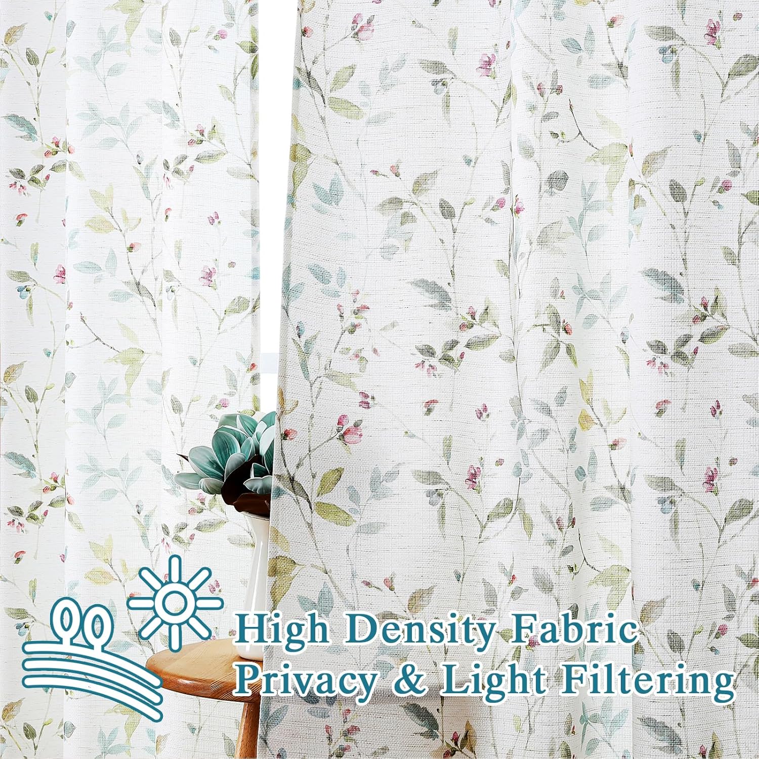 Chyhomenyc Roman Linen Blend Curtains 90 Inch Length 2 Panels Set, Light Filtering Floral Curtains Printed for Living Room, Elegant Dual Rod Pocket Window Treatment, 50Wx90L Inch, 2 PCS