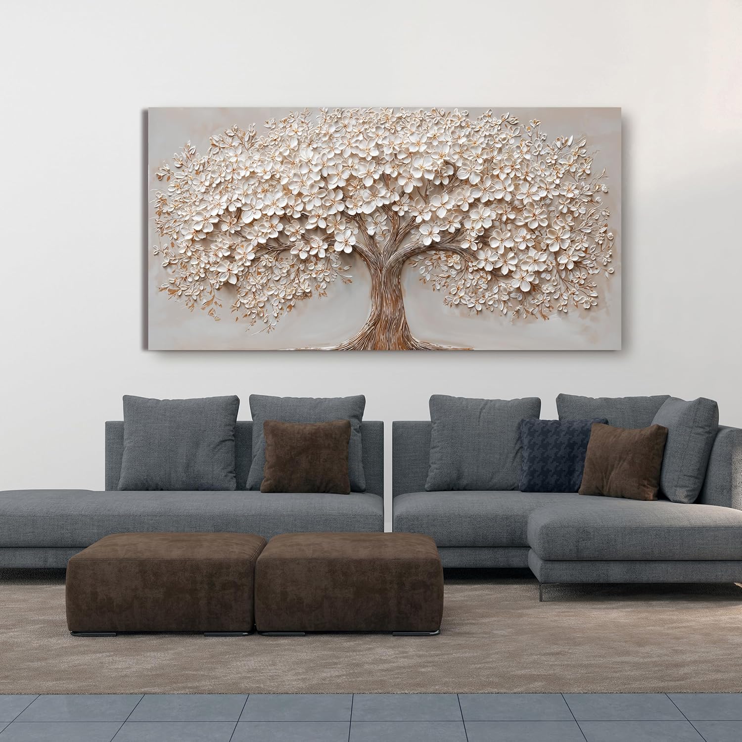 Canvas Wall Art Decor Botanical Wall Art Pictures for Living Room Canvas Art Wall Decor Tree of Life Wall Art Decor Modern Large White Wall Art Prints Artwork for Walls Bedroom Office Decor 24" X 48"