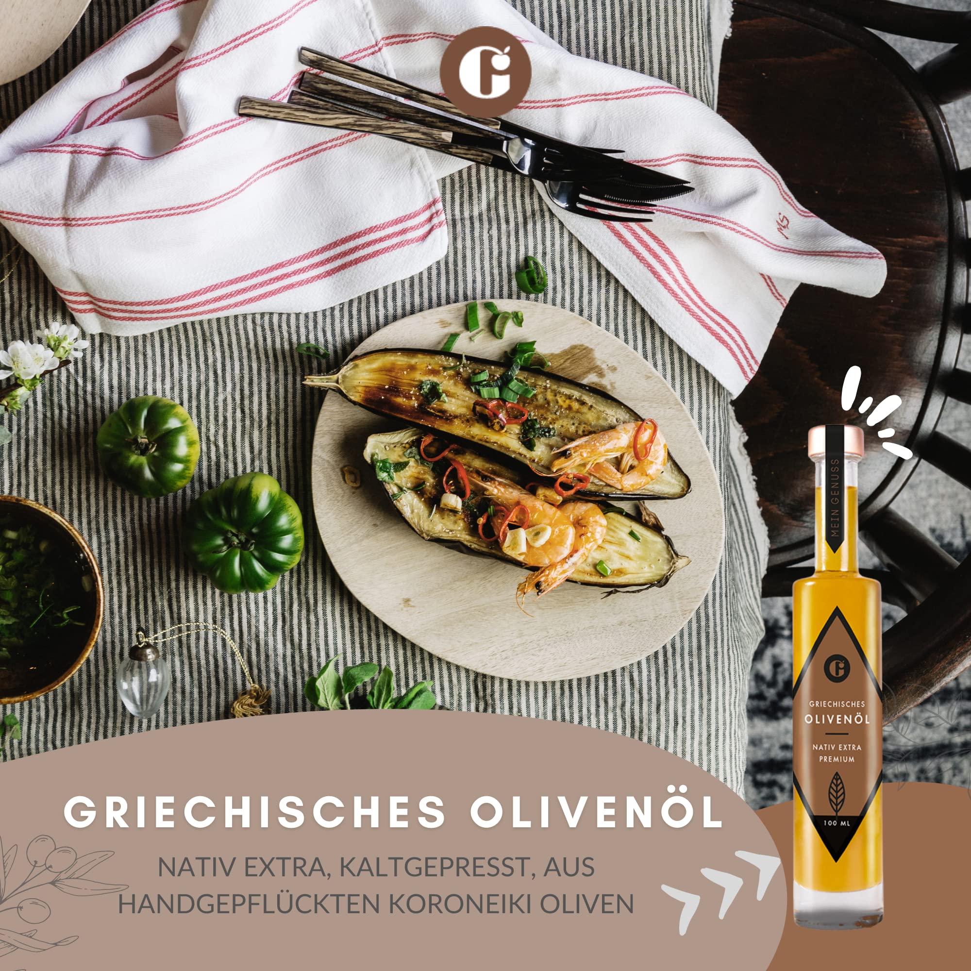 MEIN GENUSS Olivenöl & Balsamico Essig Geschenkset – Griechisches Olivenöl nativ extra – Weißer Balsamico Erste Güteklasse - Feinkost Geschenkbox – 2x 100 ml - Premium Geschenkverpackung