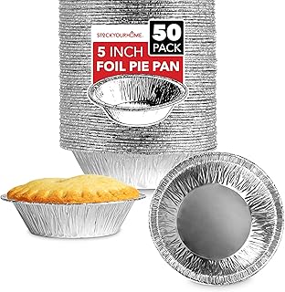 Stock Your Home 5 Inch Aluminum Foil Pie Pans (50 Count) - Disposable & Recyclable Mini Pie Pans - Foil Pie Tin for Bakeries, Cafes, Restaurants - Durable Mini Foil Pans for Pies, Fruit Tarts, Quiche