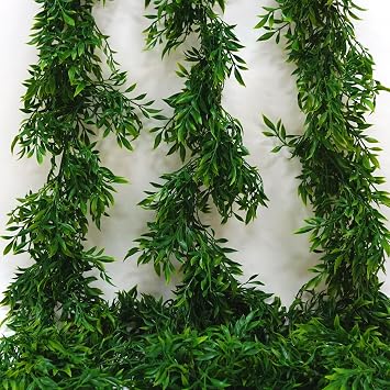 3pcs Artificial Italian Ruscus Vines 6ft. Large Greenery Garland Soft Touch Green Leaves for Home Decoration Wedding