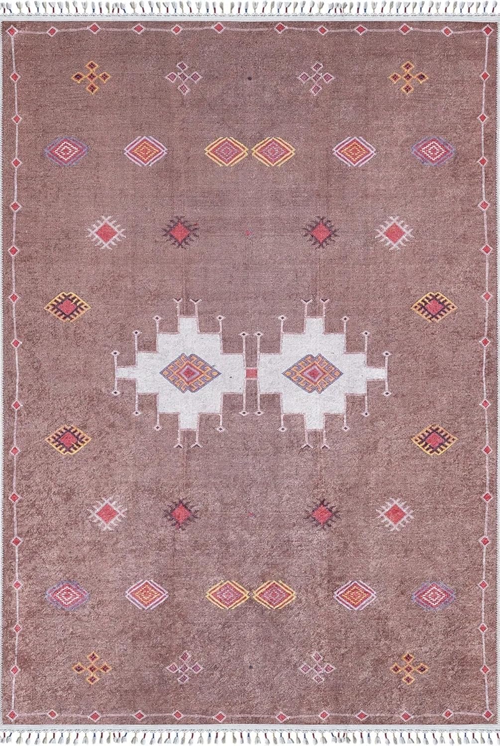 Miedzylesie Brown Medallion Non Slip Machine Washable Rugs for Living Room Bedroom Hallway Boho Moroccan Soft Neutral Vintage Look Geometric Bohemian Carpet Indoor Foldable Nonslip Area Rug