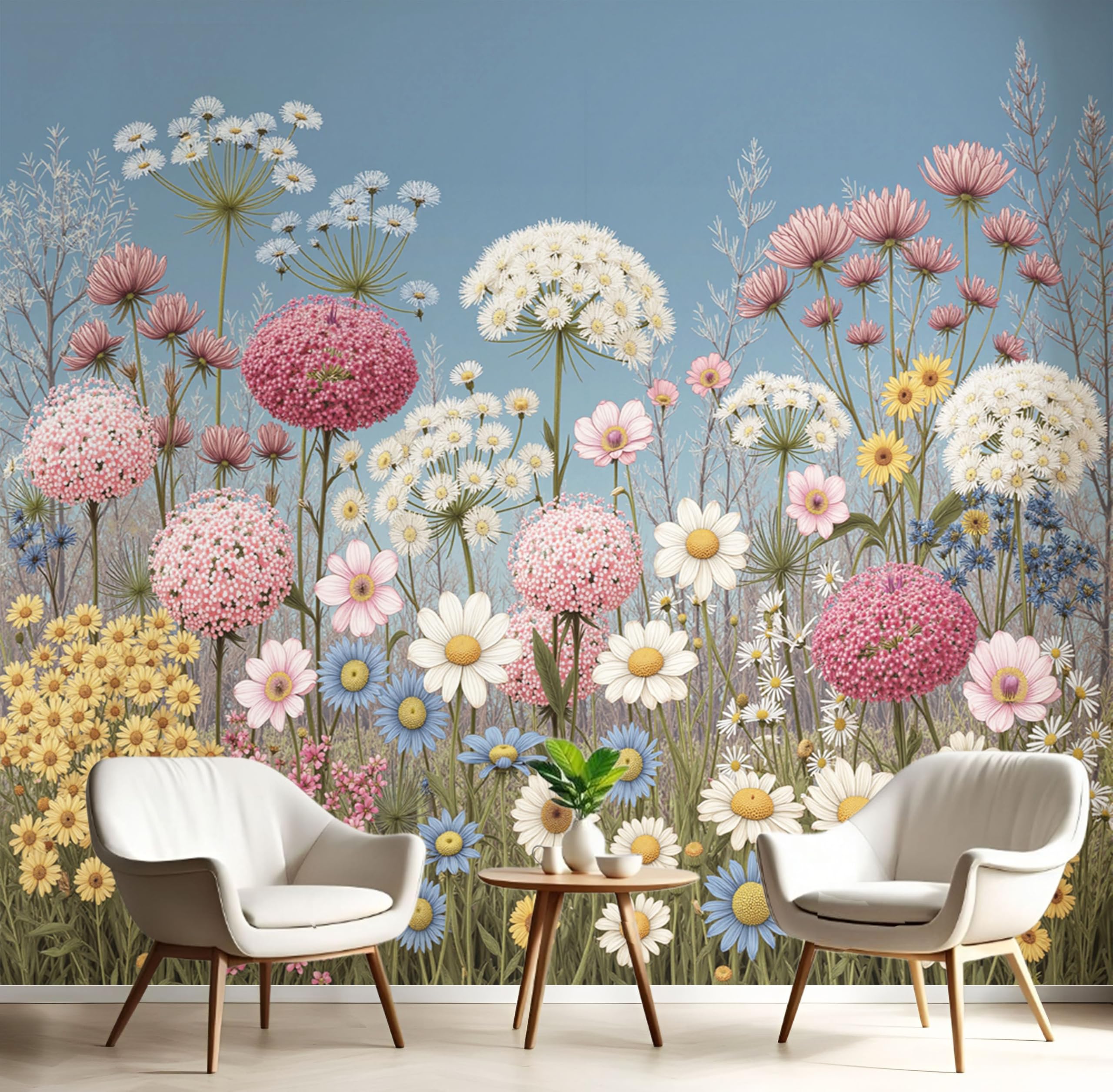Papier peint panoramique bleu ciel fleurs sauvages 400x280 cm