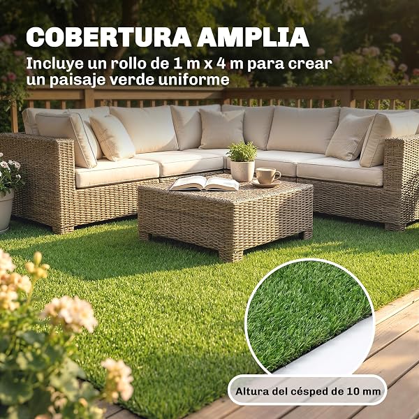 Outsunny Césped Artificial 1m x 4m, Alfombra Césped Artificial con Altura de Hierba 10 mm, Drenaje Automático, para Jardín, Terraza, Patio, Balcón, Interior y Exterior, Verde - 3