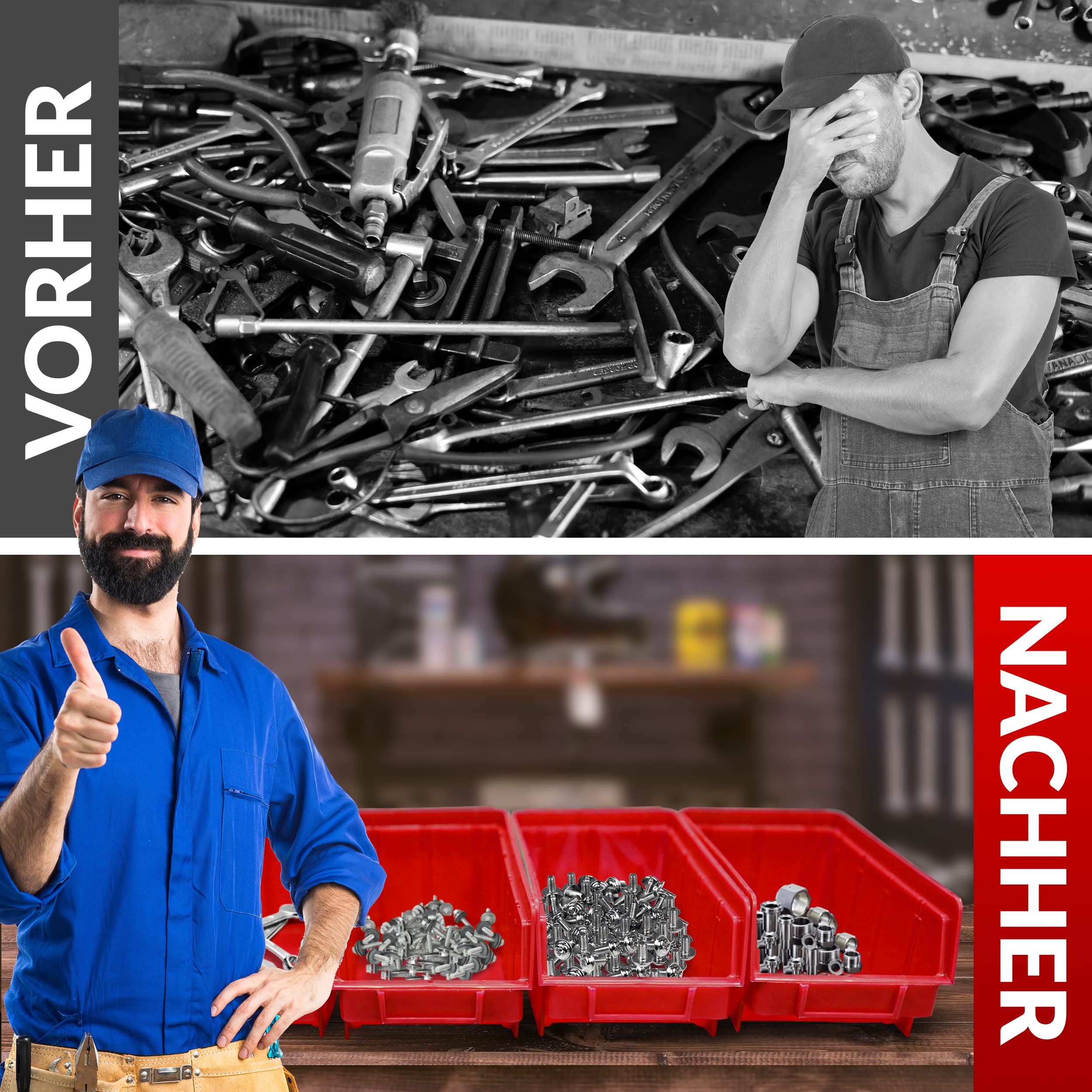 HMH 80x Stapelboxen Rot Größe 2 für Werkstatt Garage Sichtlagerboxen (LxBxH) 175x103x76mm Lagerboxen rote Sichtlagerkästen zur Kleinteile Aufbewahrung Stapelbox PP