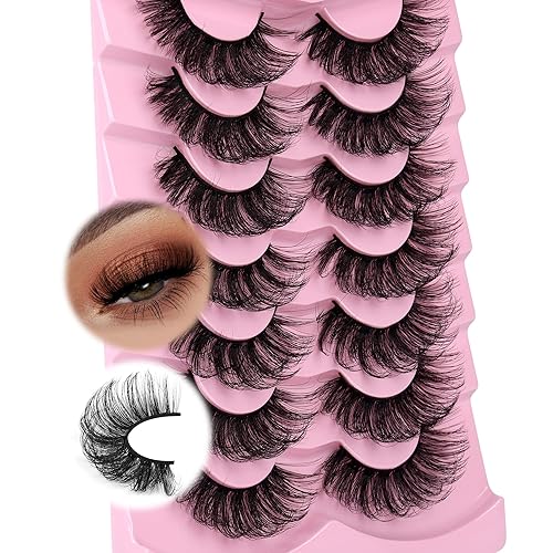 Vista 97 de JIMIRE Pestañas postizas de visón sintético, pestañas postizas de volumen esponjoso, aspecto natural dramático, ojo de gato, pestañas postizas