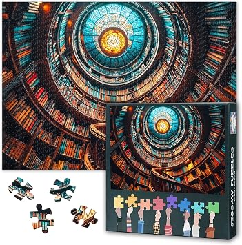 A Grand Classical Library Puzzles for Adults 1000 Pieces - Towering Bookshelves and Stunning Domed Patterns Hard Difficult Jigsaw Puzzles Challenge Puzzle -27.5x19.7 inch